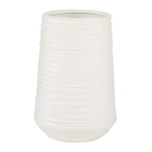 7 in. White Ribbed Porcelain Ceramic Decorative Vase