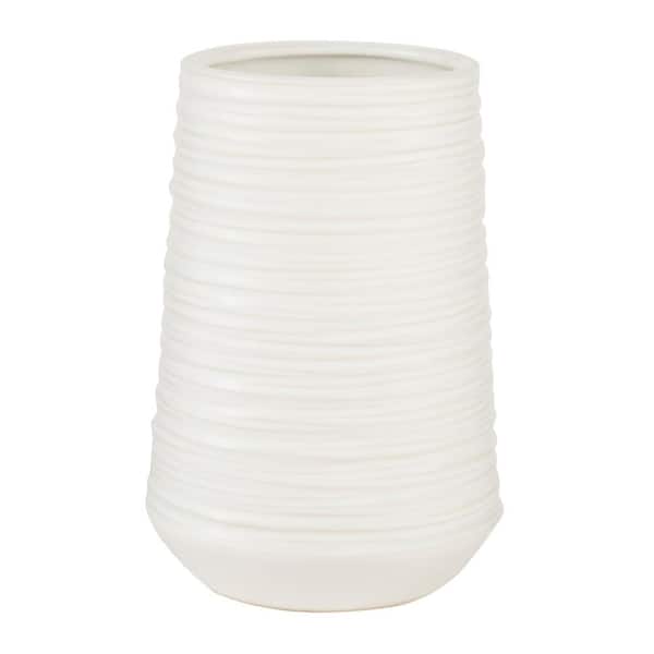 7 in. White Ribbed Porcelain Ceramic Decorative Vase