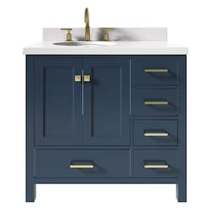 Cambridge 37 in. W x 22 in. D x 36 in. H Vanity in Midnight Blue with Pure White Quartz Top