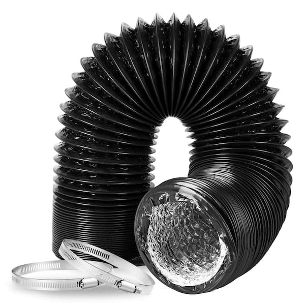 8 in. x 25FT Insulated Flexible Dryer Vent Hose with 2 Clamps-Heavy Duty 4-Layer Exhaust Duct, Black