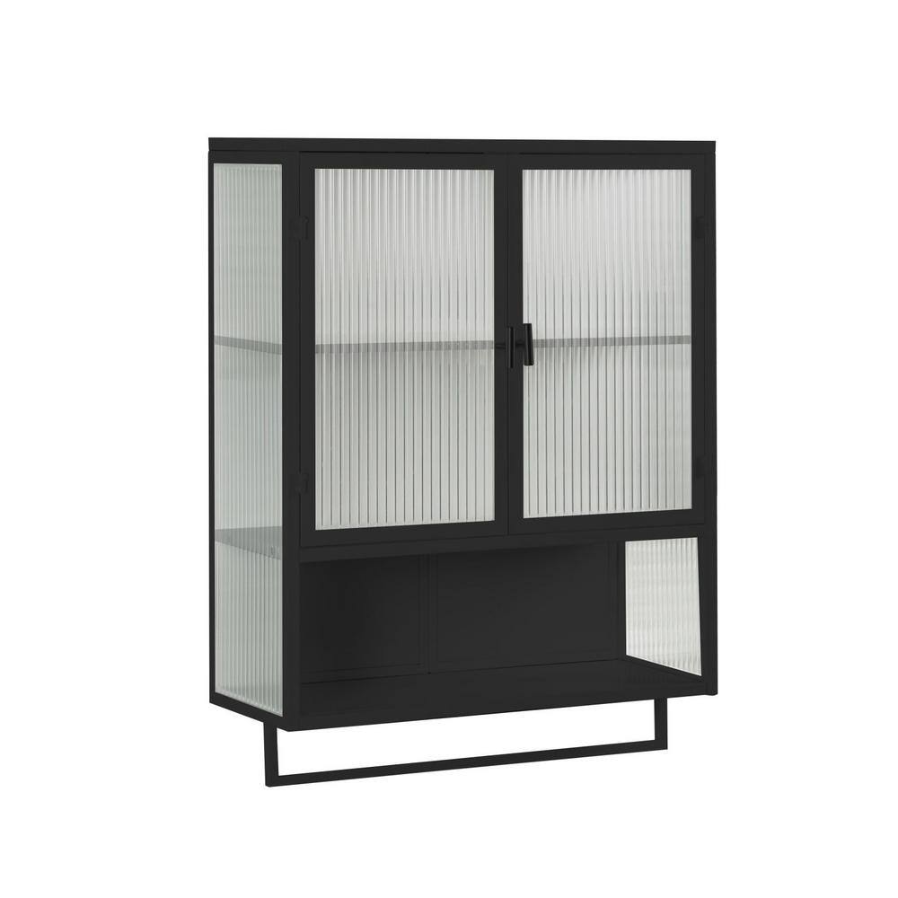Anky 23.62 in. W x 9.06 in. D x 30.71 in. H Bathroom Storage Wall Cabinet with Glass Door and Towel Rack in Black price history on PriceWatchPro