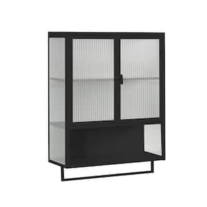 Anky 23.62 in. W x 9.06 in. D x 30.71 in. H Bathroom Storage Wall Cabinet with Glass Door and Towel Rack in Black