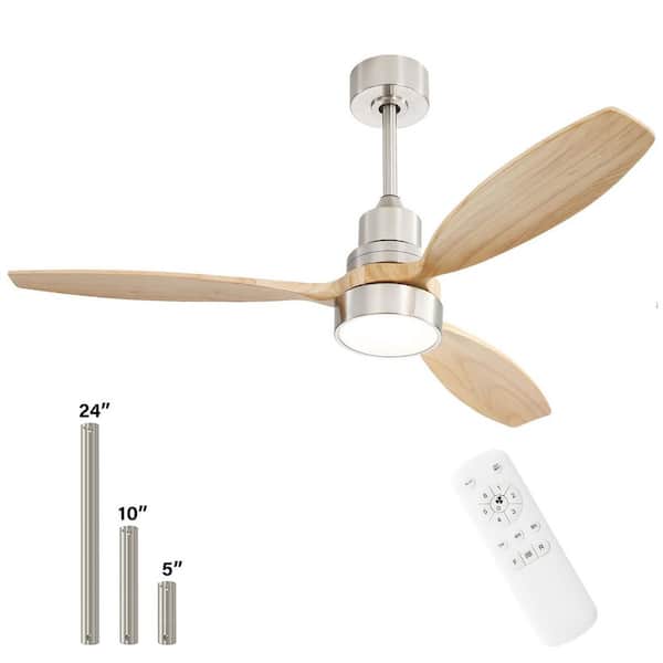 Sofucor 52 in. Indoor/Outdoor Wood Nickel Ceiling Fan with Light and 6 Speed Remote Control