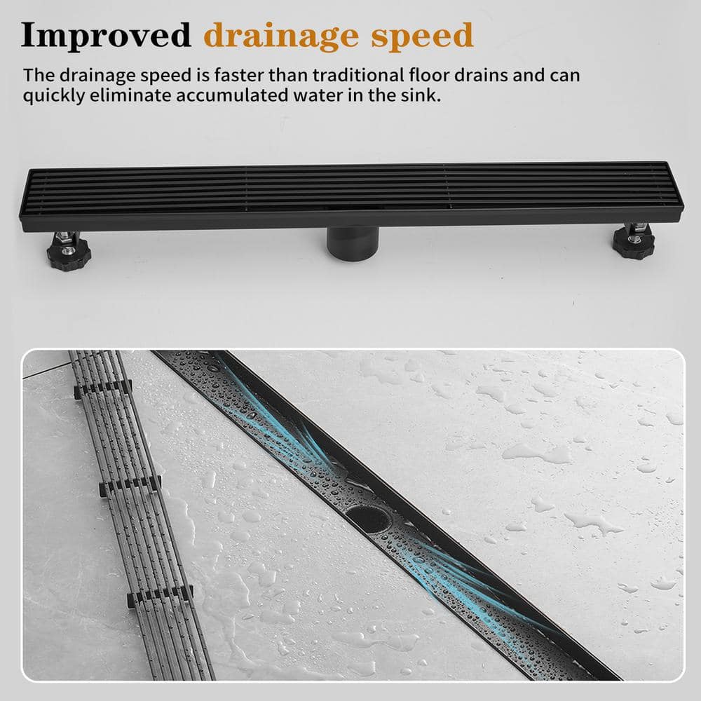 32'' Matte Black Stainless Steel Linear Shower Drain with Slot Pattern Cover