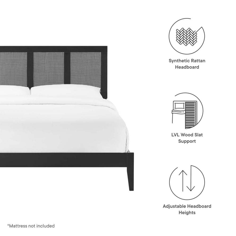 Sirocco Black Wood and Rattan Queen Platform Bed