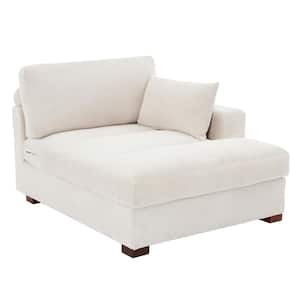 Modern Right Armrest Beige Corduroy Fabric Upholstered Tufted Chaise Longue with Wood Frame and 1-Pillow