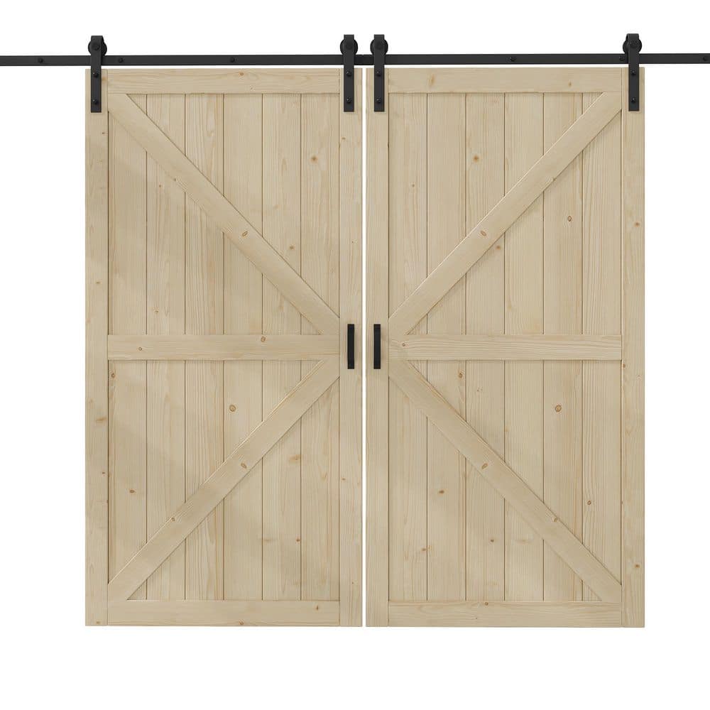 96 in. x 84 in. 2 Slabs K-Bar Solid Pine Wood Unfinished DIY Paintable Interior Sliding Barn Door with Hardware Kit price history on PriceWatchPro