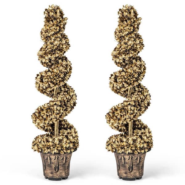 4 ft. Gold Artificial Topiary Spiral Tree in Vintage Plastic Nursery Pot (2-Packs)