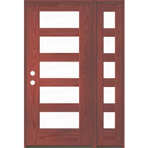 ASCEND Modern 50 in. x 80 in. 5-Lite Right-Hand/Inswing Clear Glass Redwood Stain Fiberglass Prehung Front Door
