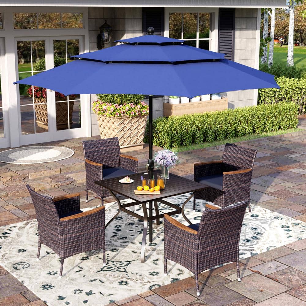 PHI VILLA Black 6Piece Metal Patio Outdoor Dining Set with Slat Square