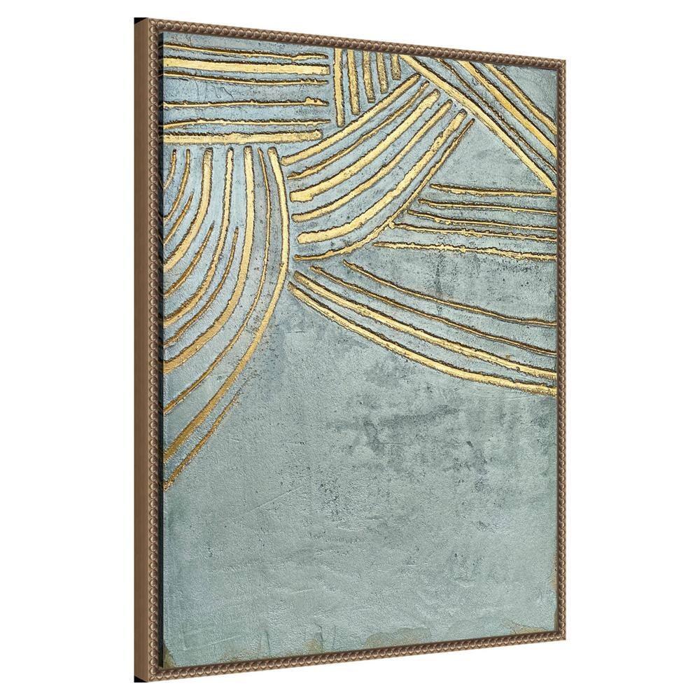 Gold and Blue Abstract Canvas Framed Wall Art
