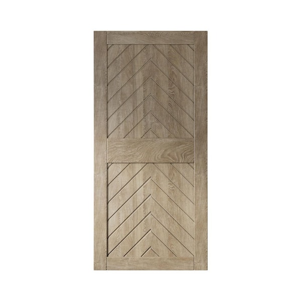 JT1 32 in. x 84 in. C-Panel Solid Core Classic Gray Fishbone Design Pine Wood Interior Sliding Barn Door Slab