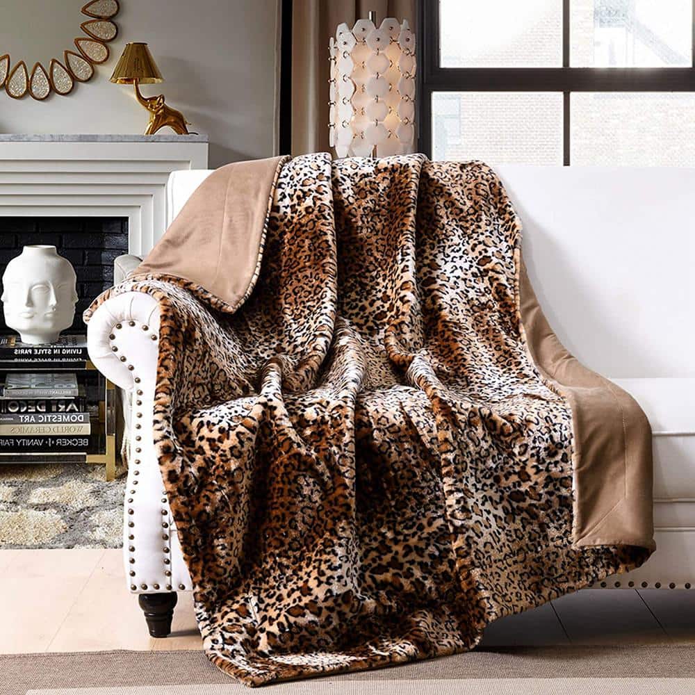 Leopard Print Faux Fur Reversible Throw Blanket 50x70