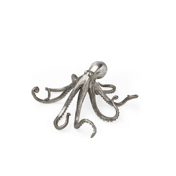 HomeRoots 5 in. Silver Petite Resin Octopus Sculpture