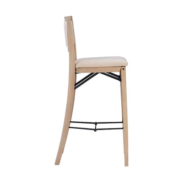 Keira 30.75 in. Seat height Gray-wash High back Wood frame Folding Barstool with Beige Polyester seat 1 stool