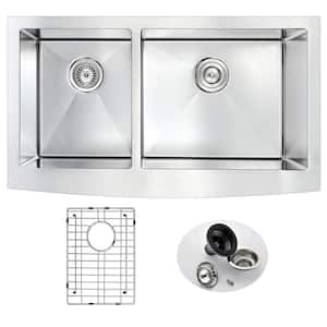 ELYSIAN Series Farmhouse Stainless Steel 36 in. 0-Hole Double Bowl Kitchen Sink