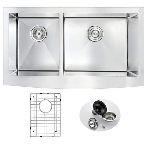 ANZZI ELYSIAN Series Farmhouse Stainless Steel 36 in. 0-Hole Double Bowl Kitchen Sink