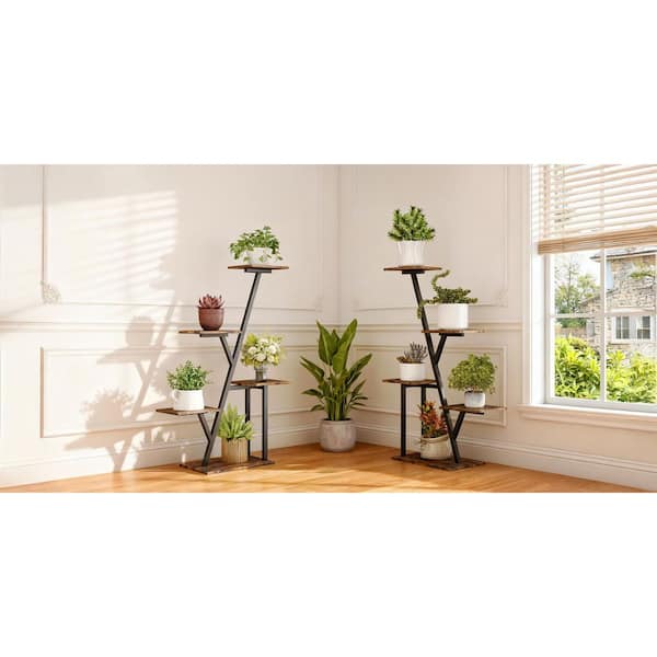 Poloma 5-Tier Brown Wood Plant Stand 2 Pack Flower Shelf for