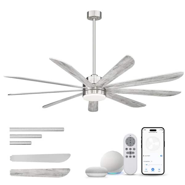 72 in. Smart Indoor Brushed Nickel and White Walnut Low Profile Standard Ceiling Fan with Bright White Integrated LED