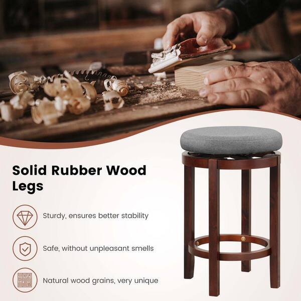 Costway 26 in. Gray Upholstered Swivel Round Bar Stools