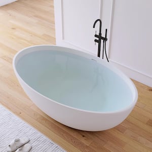 Karita 67 in. Stone Resin Solid Surface Matte Flatbottom Freestanding Soaking Bathtub in White