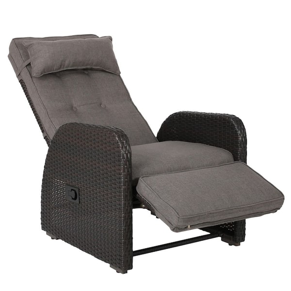 Unbranded 1-Piece Wicker Outdoor Recliner with Brown Cushions with Adjustable Positions for Poolside Garden Backyard Patio