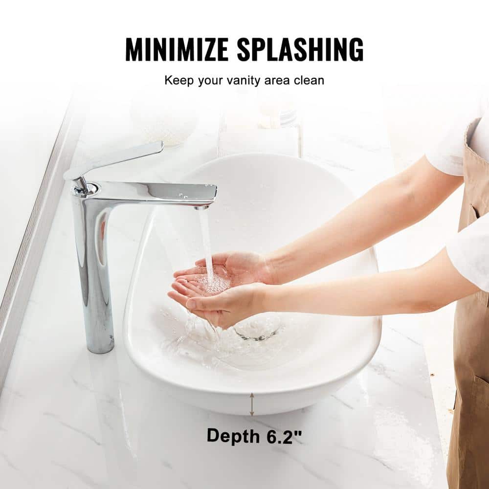 White Oval Ceramic Above-Counter Vessel Sink with Drain