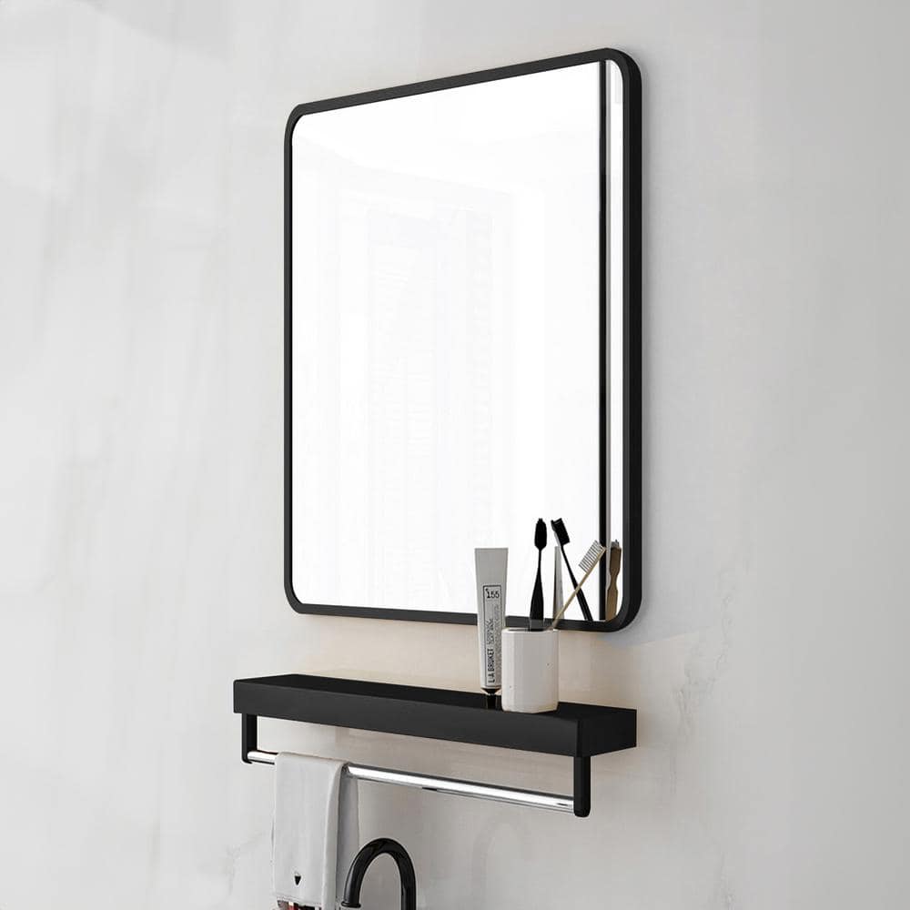 24 in. W x 30 in. H Rectangular Iron Framed Wall Bathroom Vanity Mirror Hangs Horizontally or