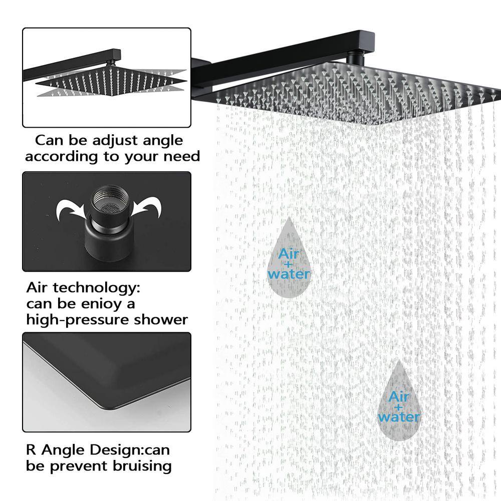 Large Matte Black Stainless Steel Square Wall Mounted Shower System