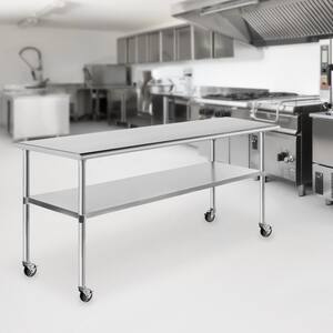 72 x 24 in. Stainless Steel Kitchen Utility Table with Bottom Shelf and Casters