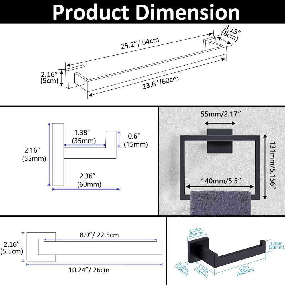Matte Black Stainless Steel 26" Bathroom Towel Bar Set