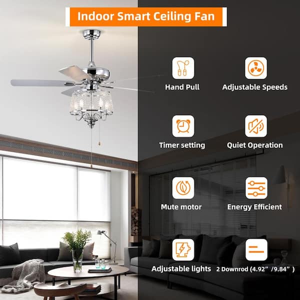 Reversible Ceiling Fan With LED Light Chandelier Timer Remote Control 5  Blades