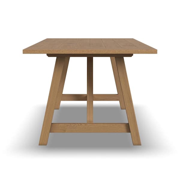 Rectangular Oak Brown Wooden 82 in. Trestle Base Dining Table, Seats 8