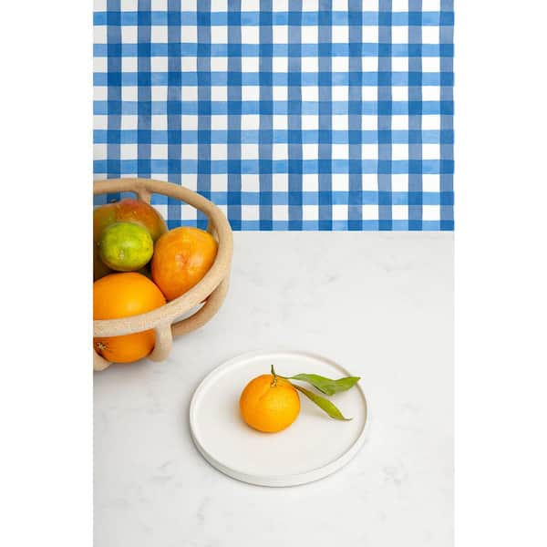 30.75 sq. ft. Cobalt Spring Plaid Vinyl Peel and Stick Wallpaper Roll