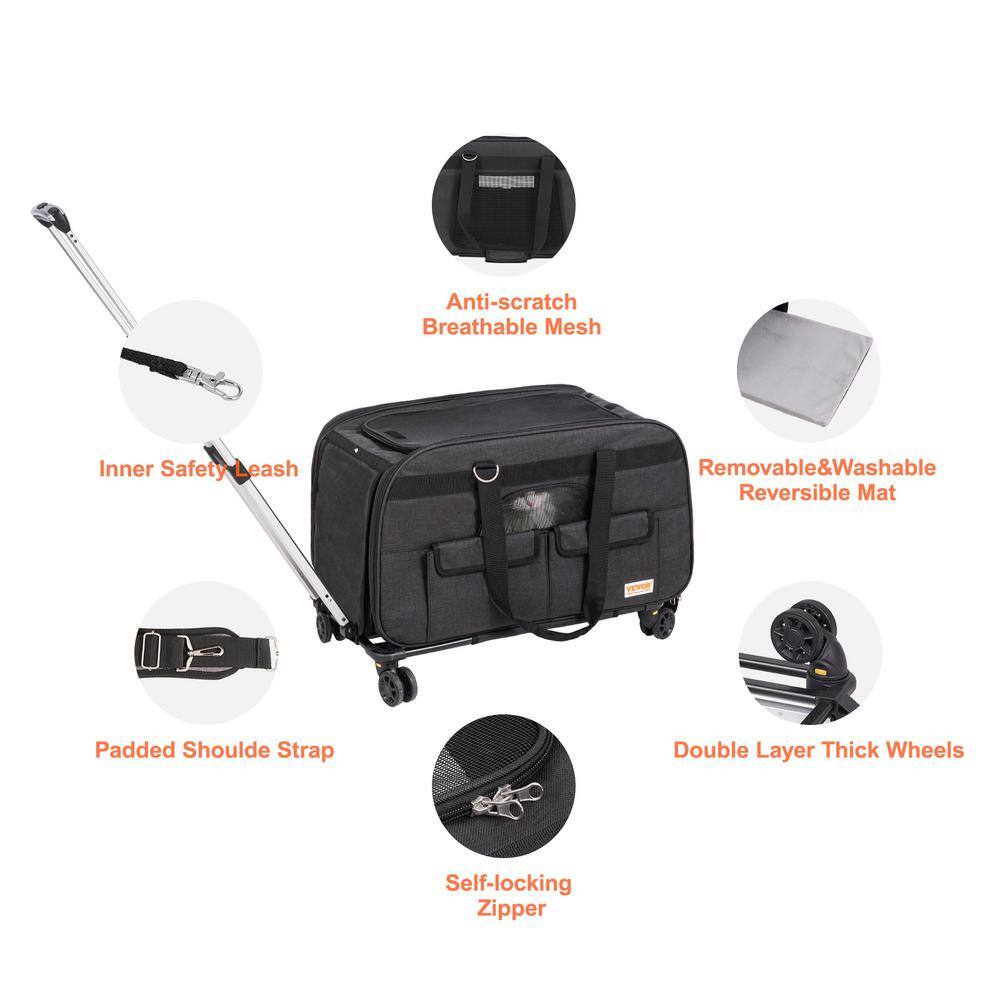 Large Black Soft-Sided Rolling Pet Carrier with Mesh Windows