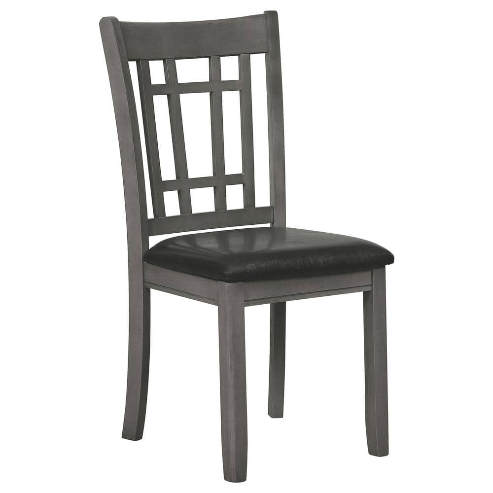 Lavon Medium Gray Oval Dining Set with Black Faux Leather Chairs