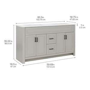 Mavis 60.5 in. W x 18.75 in. D x 35.02 in. H Double Sink Bath Vanity in Light Gray with White Cultured Marble Top