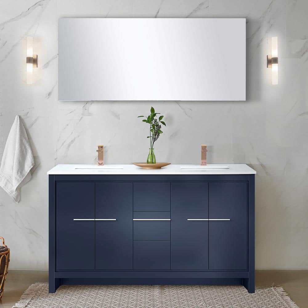 Clairo 60 in. W x 20 in. D Navy Blue Double Bath Vanity with White Quartz Top, Rose Gold Faucet Set and 55 in. Mirror price history on PriceWatchPro