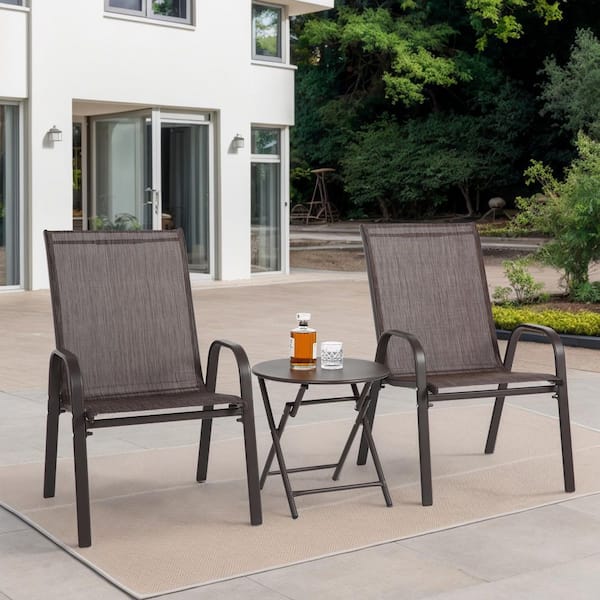 Otryad Steel Outdoor Dining Chair with Armrest and High Backrest in Brown (Set of 2) for Garden, Patio, Pool, Beach, Yard