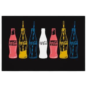 Multi/Black 3 ft. x 5 ft. Washable Man Cave Bedroom Coca-Cola Colorful Bottles Non-Slip Area Rug