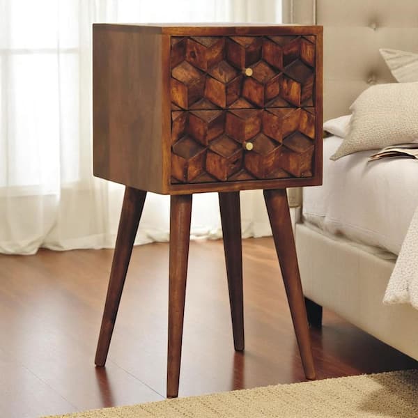 Ruchira Brown 2-Drawer Solid Wood Cube Nightstand
