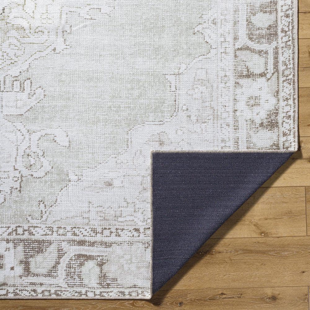 Light Gray Synthetic Medallion Washable Rectangular Area Rug