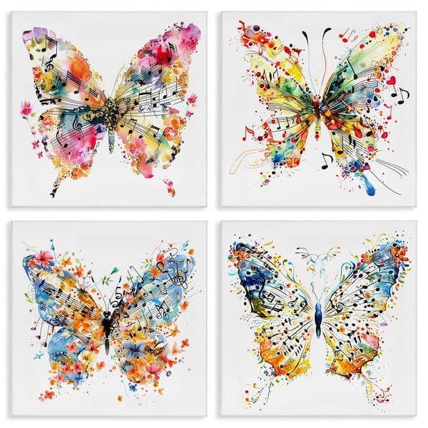 Stupell Industries Butterflies with Music Notes by LSR Design Studio 4 Pieces Unframed Animal Graphic Art Print 17 in. x 17 in.