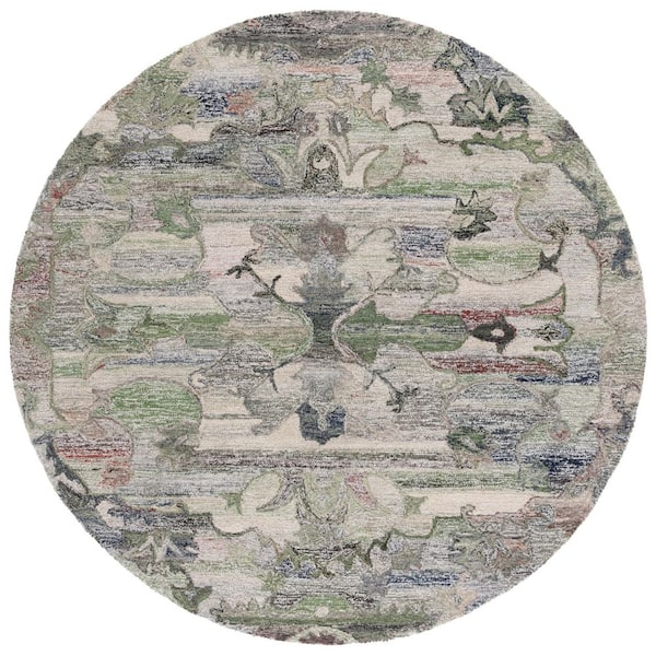 Anatolia 6 ft. x 6 ft. Gray/Green Abstract Round Area Rug