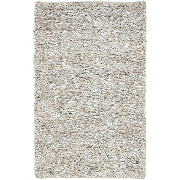 SAFAVIEH Leather Shag White 3 ft. x 5 ft. Solid Area Rug