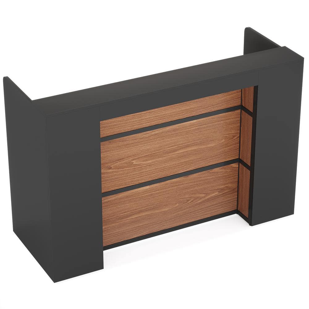 BYBLIGHT Moronia 63 in. Rectangular Black and Brown Wood Reception Desk ...