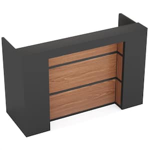 Moronia 63 in. Rectangular Black and Brown Wood Reception Desk Computer Desk Front Counter Table with LED Lights