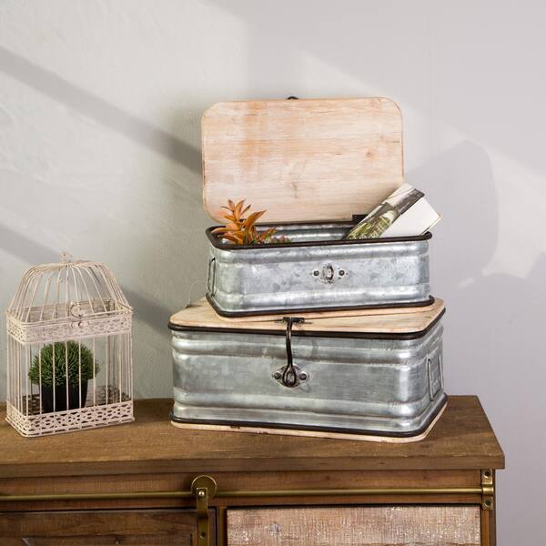 Glitzhome Farmhouse Galvanized Metal Container (Set of 2)-1504202677 ...