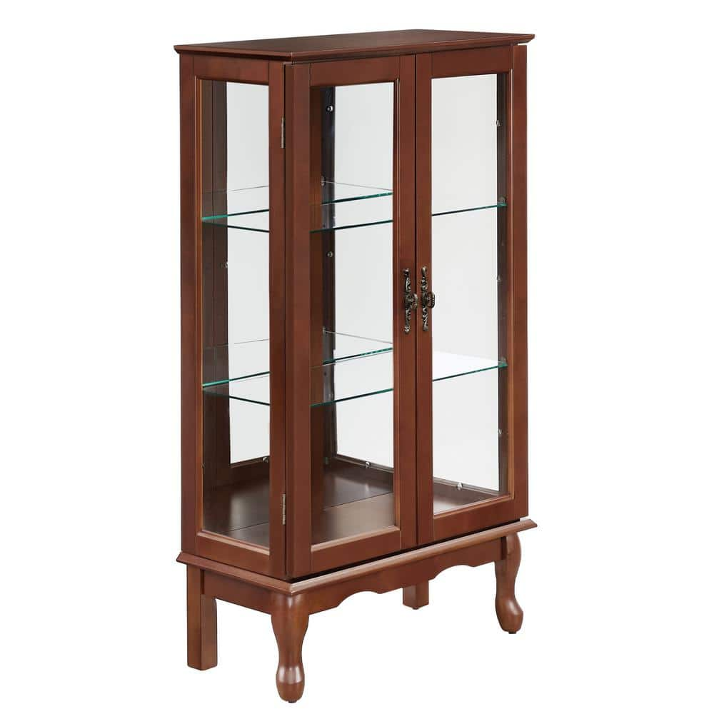 Tatahance Walnut Lighted Diapaly Cabinet with Adjustable Shelves ...