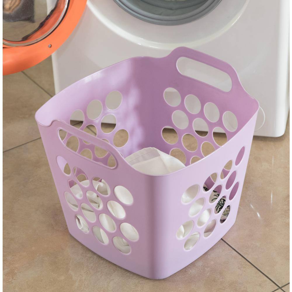 Purple Plastic Collapsible Stackable Laundry Hamper with Handles